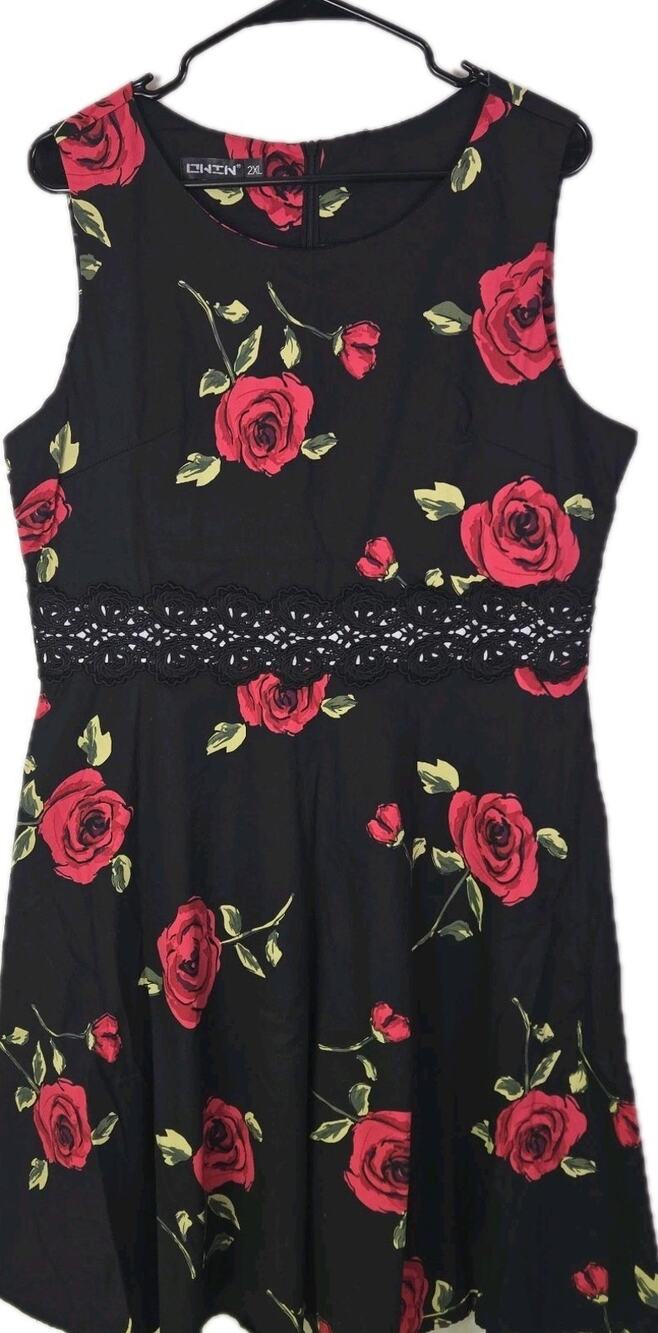 Vampire Diaries Skater Minidress Red Rose Lace Waist 2X Whimsigoth Retro Witchy